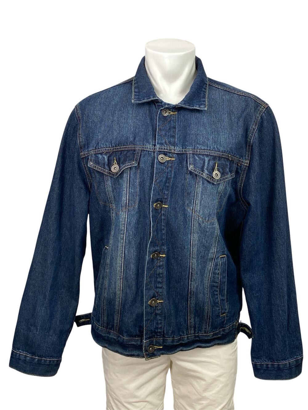 Carbon Men's Blue Long Sleeve Button Down Trucker Denim Jean Jacket Size XL